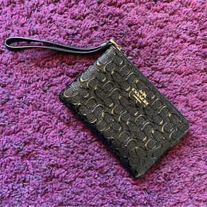 Coach Embossed Black Leather Wristlet